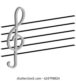 3d treble clef and warp on white background.Vector Illustration.