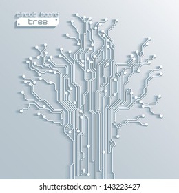 3d tree circuit board background - vector