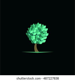 3d tree on a black background flat design modern style