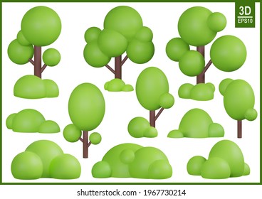 3d trees   bushes  Set vector isolated illustration plant for landscape  Garden  forest   park green tree 