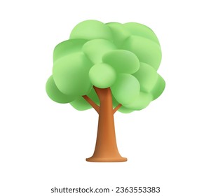 Icono de ilustración de árboles 3D. Árbol verde de fondo blanco. Elementos de diseño de interfaz de usuario 3D. Ilustración vectorial al estilo de las caricaturas. vegetación de árboles forestales vegetación vegetal aislada vegetación ecológica