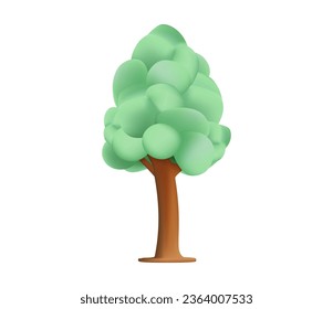3D trees illustration icon. Green tree on white background. 3D UI Design elements. Vector illustration in cartoon style. forest tree nature plant isolated eco foliage