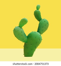 3d trendy cactus plant. Natural element isolated on yellow background. Suitable for summer decoration.