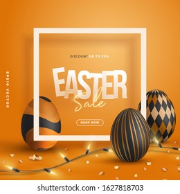 3d trendy Easter celebration party sale promo banner frame background vector illustration