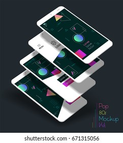 3d trendy mobile smartphone abstract background wallpaper screens kit, for startups and apps, with new retro 80s - 90s style design