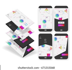 3d trendy mobile smartphone abstract background wallpaper screens kit, for startups and apps, with new retro 80s - 90s style design