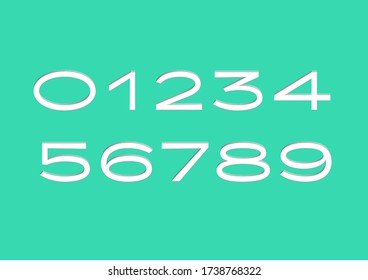 3D Trendy Numbers Font. Playful and Colourful Latin Alphabet Numbers from 0 to 9 on Turquoise Background. Modern Vector Style Symbols.