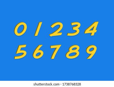 3D Trendy Numbers Font. Playful and Colourful Latin Alphabet Numbers from 0 to 9 on Blue Background. Modern Vector Style Symbols.