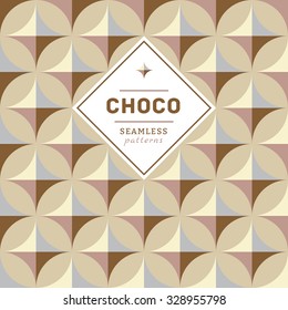 3d Trendy seamless pattern and labels for chocolate and cocoa packaging. Chocolate vector logo, sign, icon. Chocolate design template. Brand emblem. 