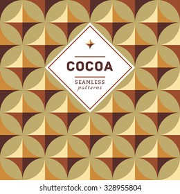 3d Trendy seamless pattern and labels for cocoa and chocolate packaging. Cocoa vector logo, sign, icon. Cocoa design template. Brand emblem. 