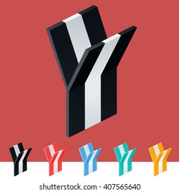 3D trendy and stylish  graphic vector stripped  alphabet. Optional different colors. Letter Y