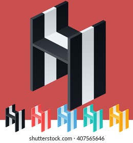 3D trendy and stylish  graphic vector stripped  alphabet. Optional different colors. Letter H