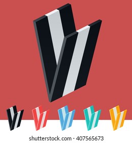 Alfabeto gráfico vectorial 3D de moda y elegante. Colores opcionales diferentes. Letra V
