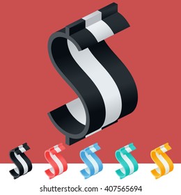 3D trendy and stylish  graphic vector stripped  alphabet. Optional different colors. Symbol 5 