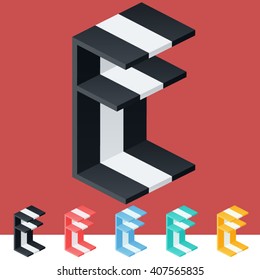 3D trendy and stylish  graphic vector stripped  alphabet. Optional different colors. Letter E