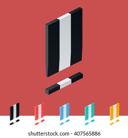 3D trendy and stylish  graphic vector stripped  alphabet. Optional different colors. Symbol 3