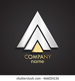 3d triangle abstract silver gold logo