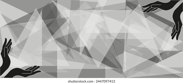 Triángulo 3D de fondo. Fondo geométrico de moda con marco de mano en estilo minimalista. Ilustración vectorial puede utilizar el cartel del Anuncio del Web. Fondo geométrico con espacio de copia. EPS 10