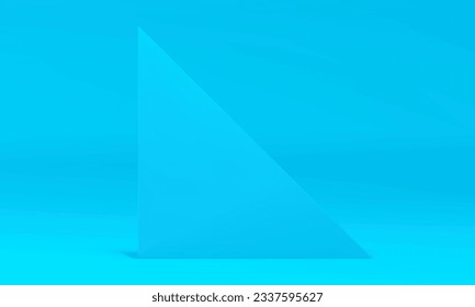 3d triangle wall modern blue soft angular decor element for interior presentation design realistic vector illustration. Trendy triangular form geometric shape backdrop minimalist rendering stand