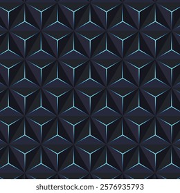 3d triangles pyramids pattern backgrounds. Geometric hexagons, diamonds shape, seamless patterns