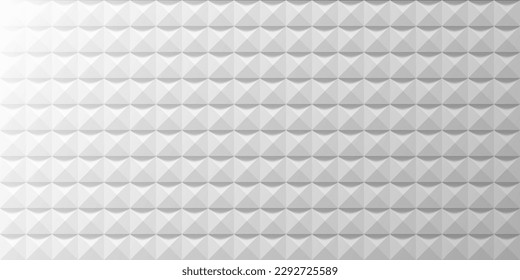 3D triangles seamless pattern. Vector geometric background. Monochrome white color. Acoustically sound absorbing studio wall.