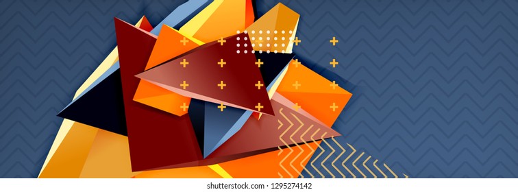 3d triangular shapes geometric background. Origami style pattern with triange shapes for decorative design. Poster design. Line design. Modern presentation vector template