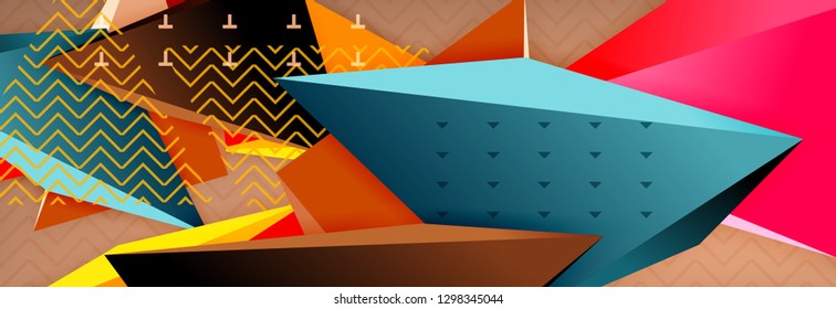 3d triangular shapes geometric background. Origami style pattern with triange shapes for decorative design. Poster design. Line design. Modern presentation vector template