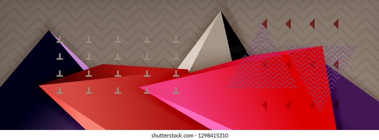 3d triangular shapes geometric background. Origami style pattern with triange shapes for decorative design. Poster design. Line design. Modern presentation vector template