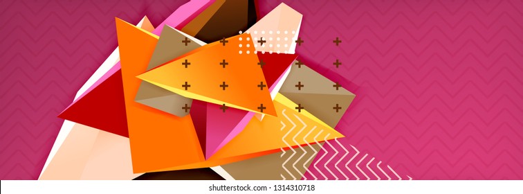 3d triangular shapes geometric background. Origami style pattern with triange shapes for decorative design. Poster design. Line design. Modern presentation vector template