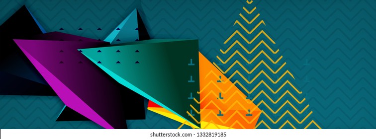 3d triangular shapes geometric background. Origami style pattern with triange shapes for decorative design. Poster design. Line design. Modern presentation vector template