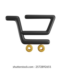 3D Trolley Cart Icon for Marketplace Apps black and yellow