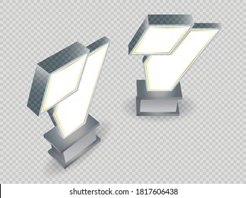 3d trophy award icon with blank space for logo company and title. Vector editable isolated.