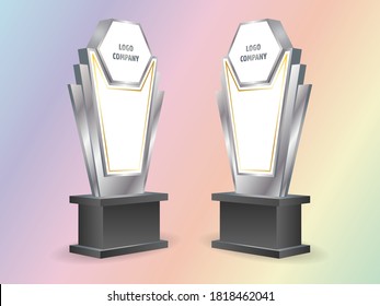 3d trophy award icon with blank space for logo company and title. Vector editable isolated.