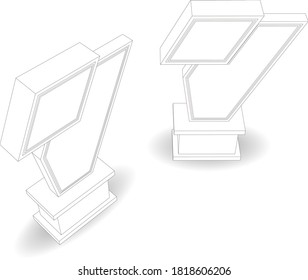 3d trophy award icon with blank space for logo company and title. Vector editable sketch outline drawing coloring isolated.