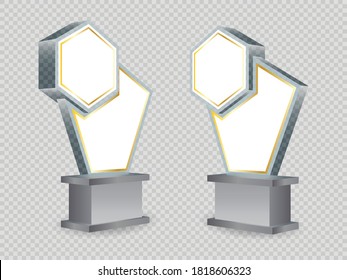 3d trophy award icon with blank space for logo company and title. Vector editable isolated.