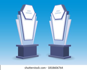 3d trophy award icon with blank space for logo company and title. Vector editable isolated.