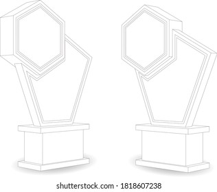 3d trophy award icon with blank space for logo company and title. Vector editable sketch outline drawing coloring isolated.