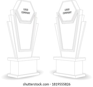 3d trophy award icon with blank space for logo company and title. Vector editable sketch outline drawing coloring isolated.