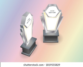 3d trophy award icon with blank space for logo company and title. Vector editable isolated.