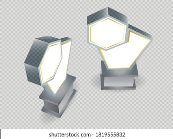 3d trophy award icon with blank space for logo company and title. Vector editable isolated.