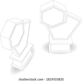 3D-Trophäenprämiensymbol mit Leerzeichen für Logo und Titel. Vektorbearbeitbare Skizze Umrissfarbe einzeln.