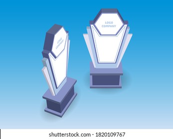 3d trophy award icon with blank space for logo company and title. Vector editable isolated.