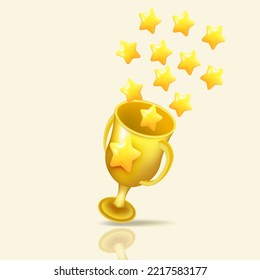 3d trophy cup prize award golden. trophy 3d Cartoon winners trophy champion cup. Winner prize, sport award, success concept vector illustration render 3d. gold star high quality score.