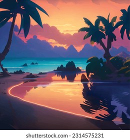 3d tropical art of clear beach island design wallpaper