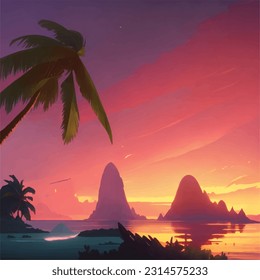 3d tropical art of elegant beach island design wallpaper