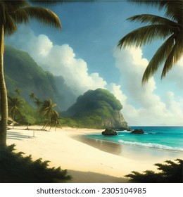 3d tropical clean beach island wallpaper