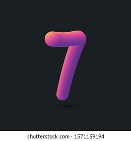 3D tube effect digit. Number 7 multi colour gradient digit icon vector template.