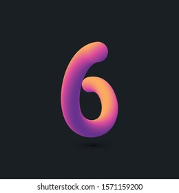 3D tube effect digit. Number 6 multi colour gradient digit icon vector template.
