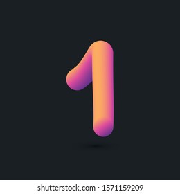 3D tube effect digit. Number 1 multi colour gradient digit icon vector template.