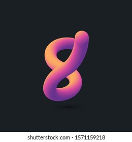 3D tube effect digit. Number 8 multi colour gradient digit icon vector template.